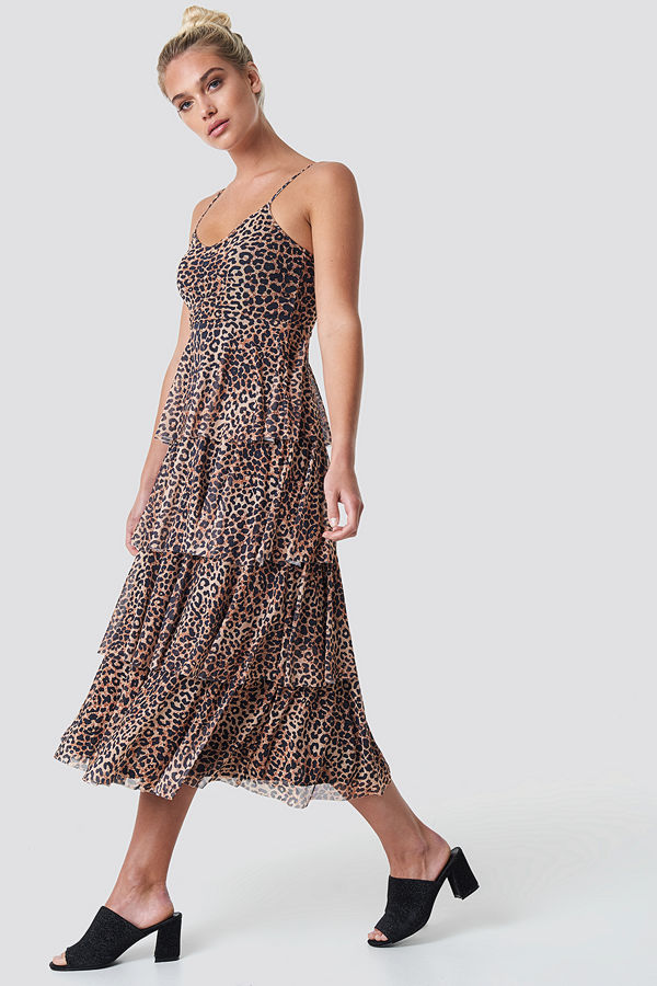 NA-KD Mesh Layered Slip Dress brun