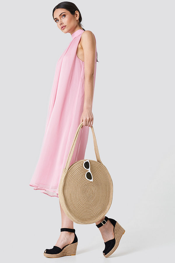 NA-KD High Neck Pleated Dress rosa