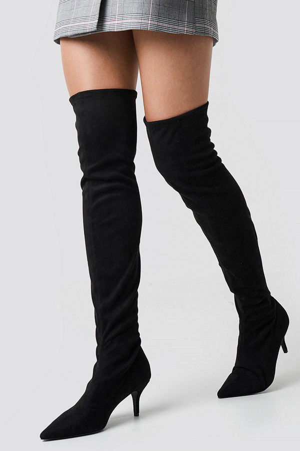 NA-KD Shoes Overknee Kitten Heel Boots svart