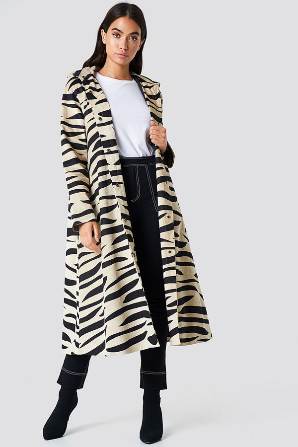 NA-KD Hooded Zebra Parkas beige