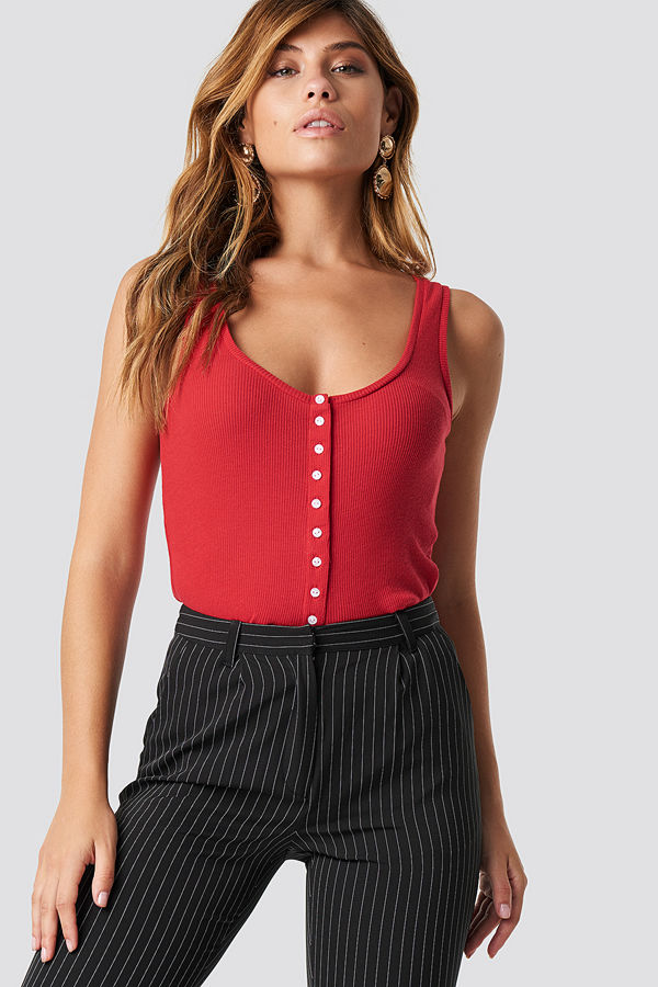 NA-KD Button Ribbed Tank Top röd