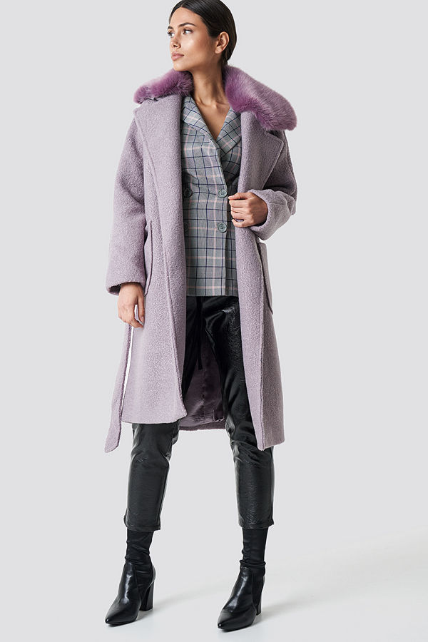 NA-KD Trend Big Faux Fur Collar Coat lila