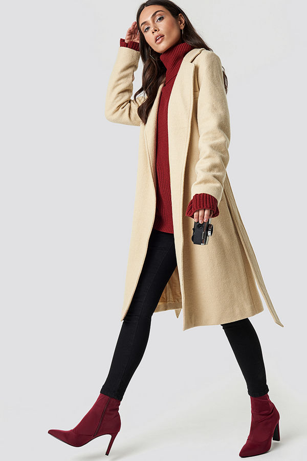 Dilara x NA-KD Classic Belted Coat beige