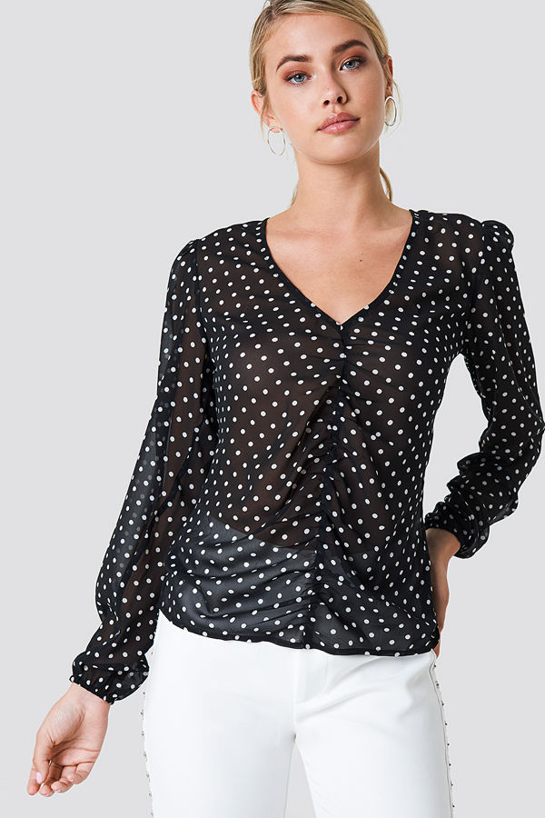 NA-KD Boho Gathered Front LS Blouse svart