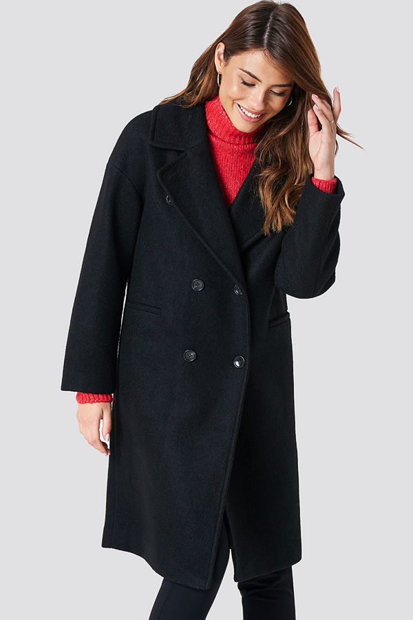 NA-KD Trend Oversized Double Breasted Coat svart