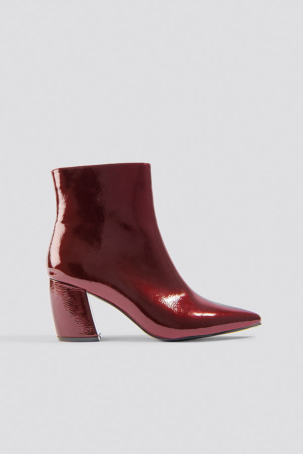 NA-KD Shoes Structured Patent Mid Heel Boots röd