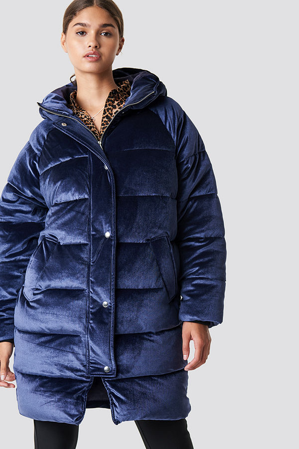 NA-KD Velvet Long Puffer blå