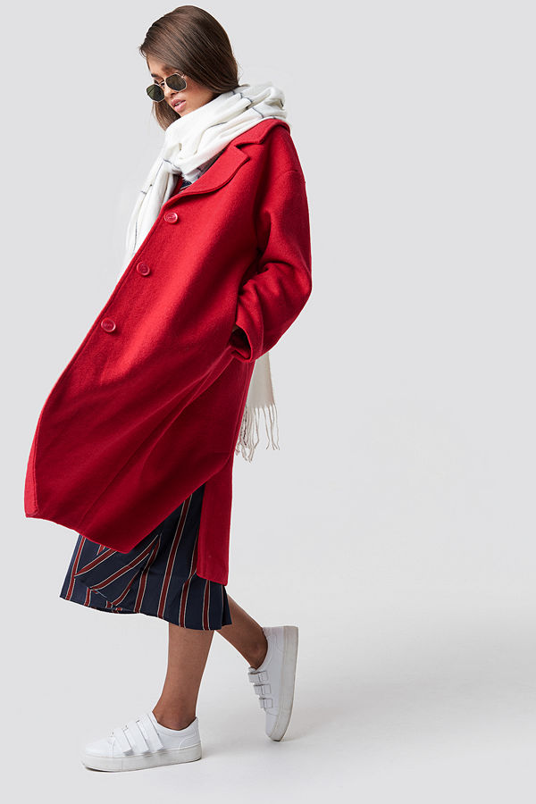 Hannalicious x NA-KD Oversized Wool Blend Coat röd