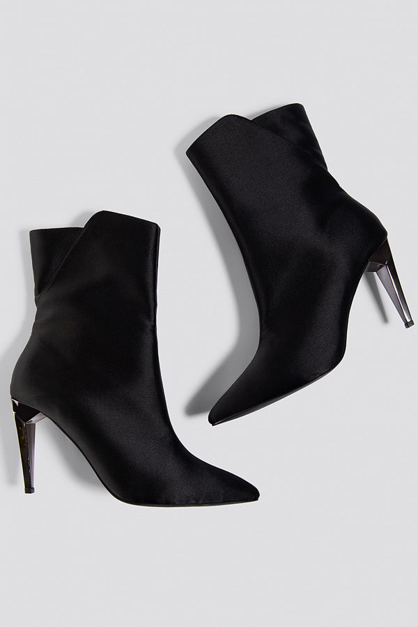 NA-KD Shoes Metallic Heel Satin Boots svart