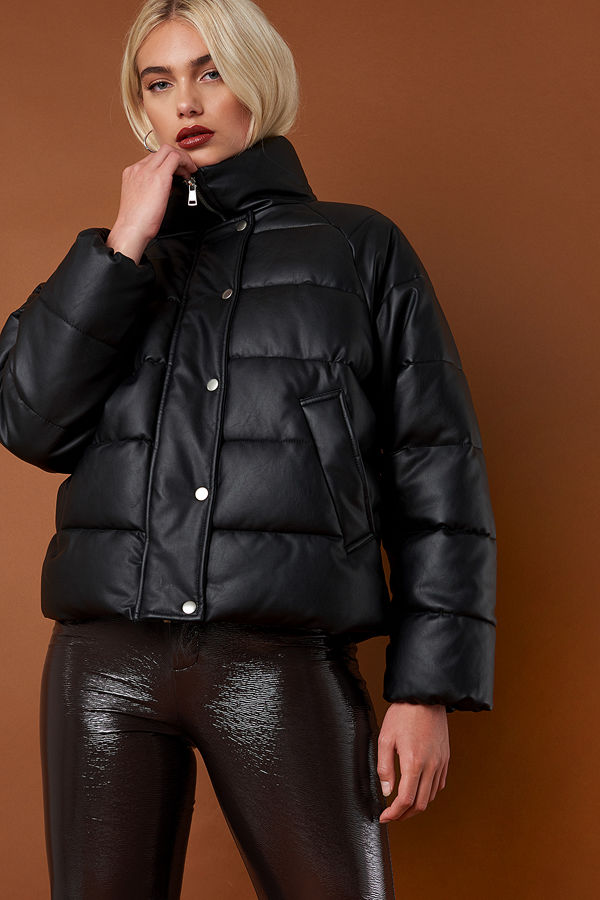 NA-KD Padded PU Leather Jacket svart