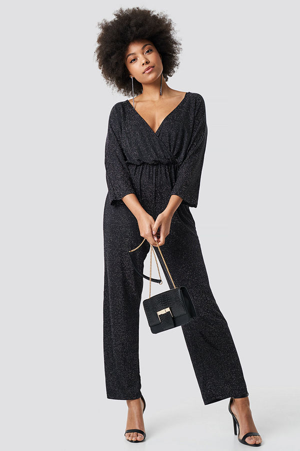 NA-KD Party Glittery Jumpsuit silver