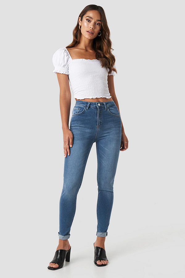 NA-KD Skinny Raw Hem Jeans blå