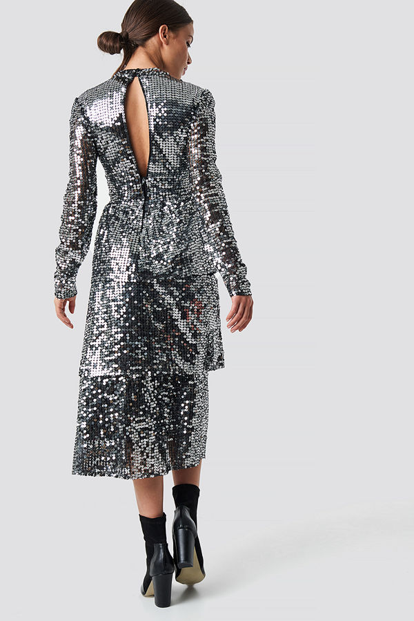 NA-KD Party Open Back Sequins Midi Dress silver