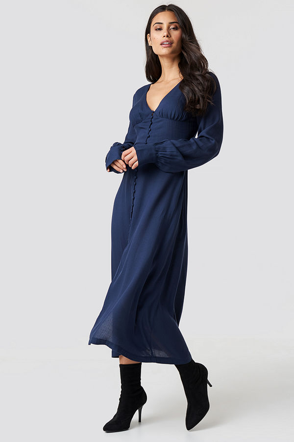Chloé B x NA-KD Buttoned Midi Dress blå