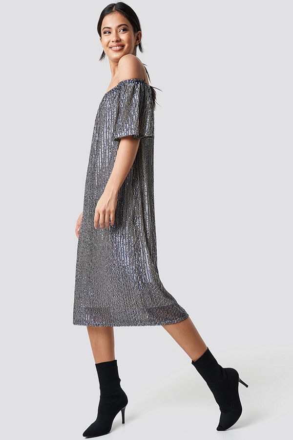 NA-KD Party Ruched Off Shoulder Sequins Dress blå