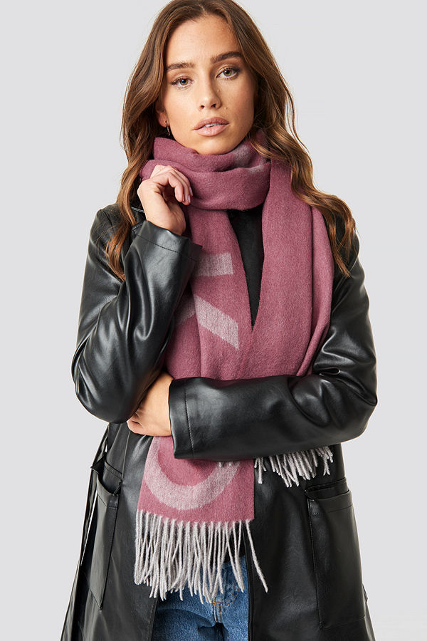 NA-KD Accessories Wool Logo Scarf rosa