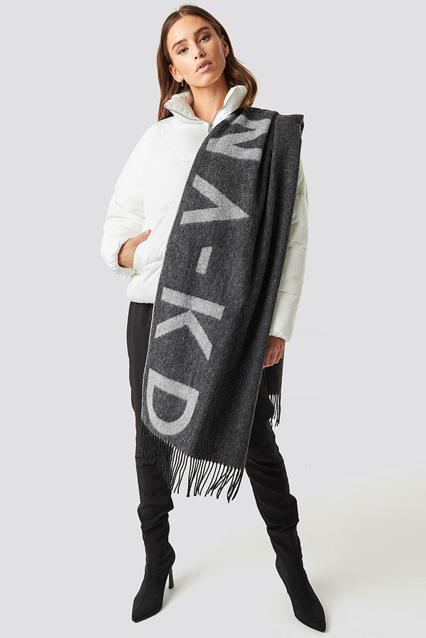 NA-KD Accessories Wool Logo Scarf grå