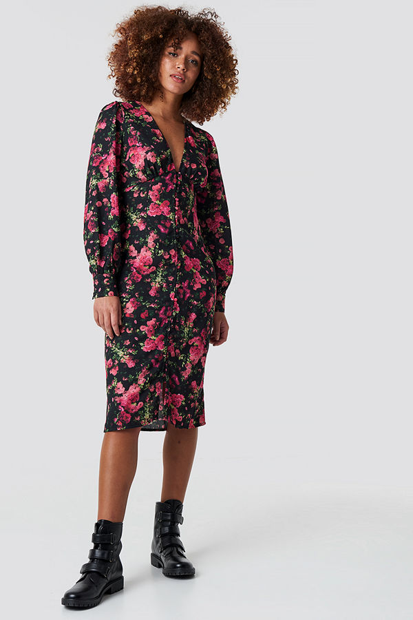 NA-KD Trend Buttoned Front V-Neck Dress multicolor