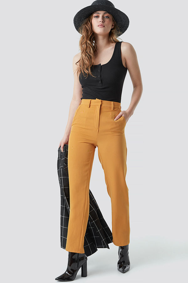 NA-KD Classic omönstrade byxor High Waist Suit Trousers orange