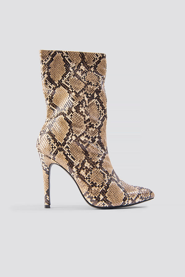 NA-KD Shoes High Heel Snake PU Stiletto Boot brun