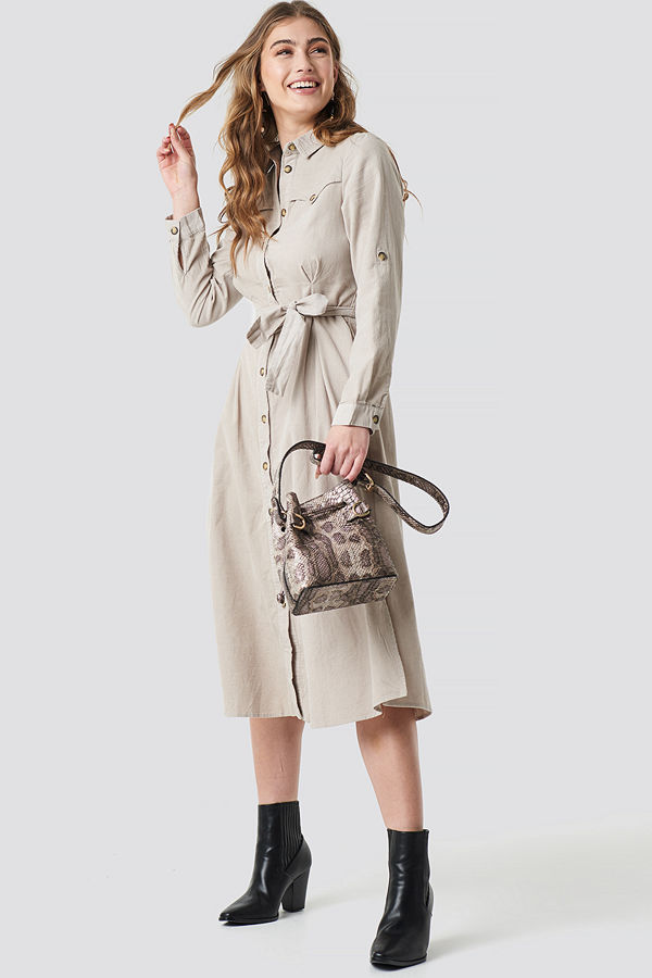 Mango Cow Cord Midi Dress beige