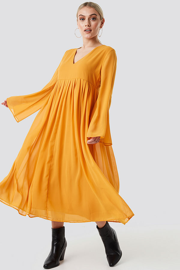 NA-KD Boho Wide Sleeve Flowy Chiffon Dress gul