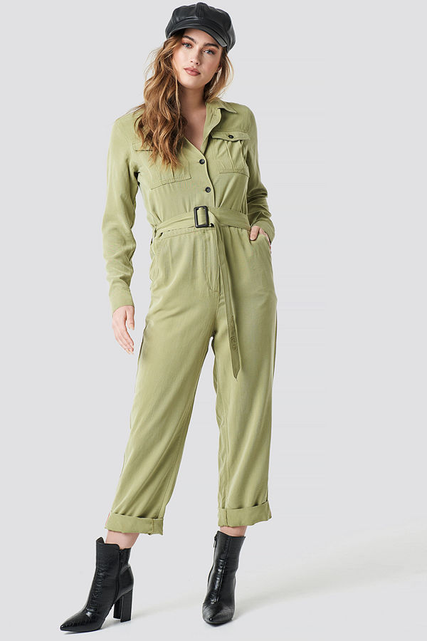 NA-KD Belted Cargo Jumpsuit grön