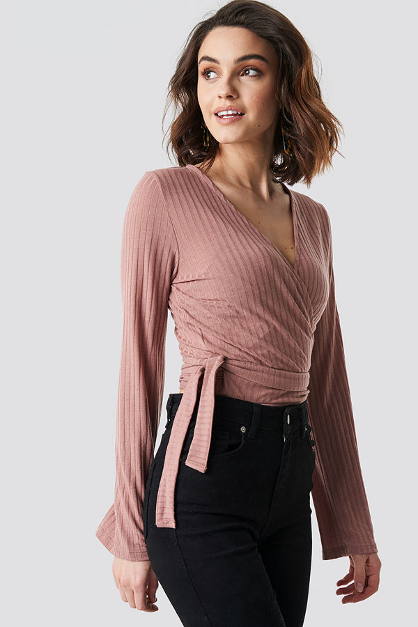 NA-KD Ribbad Omlottopp rosa