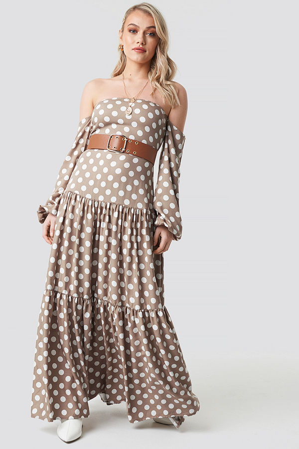 Kae Sutherland x NA-KD Polka Dot Maxi Dress beige