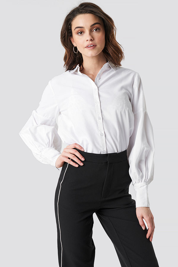 NA-KD Boho Large Cuff Wide Sleeve Shirt vit
