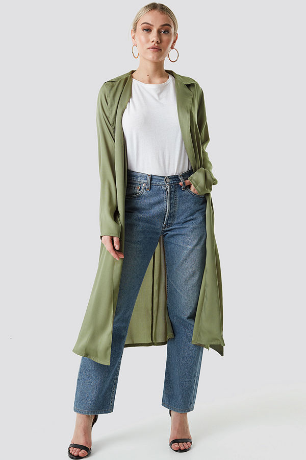 NA-KD Satin Duster Coat grön