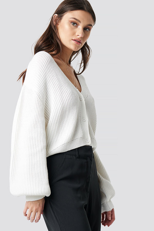 NA-KD Volume Sleeve Cardigan vit