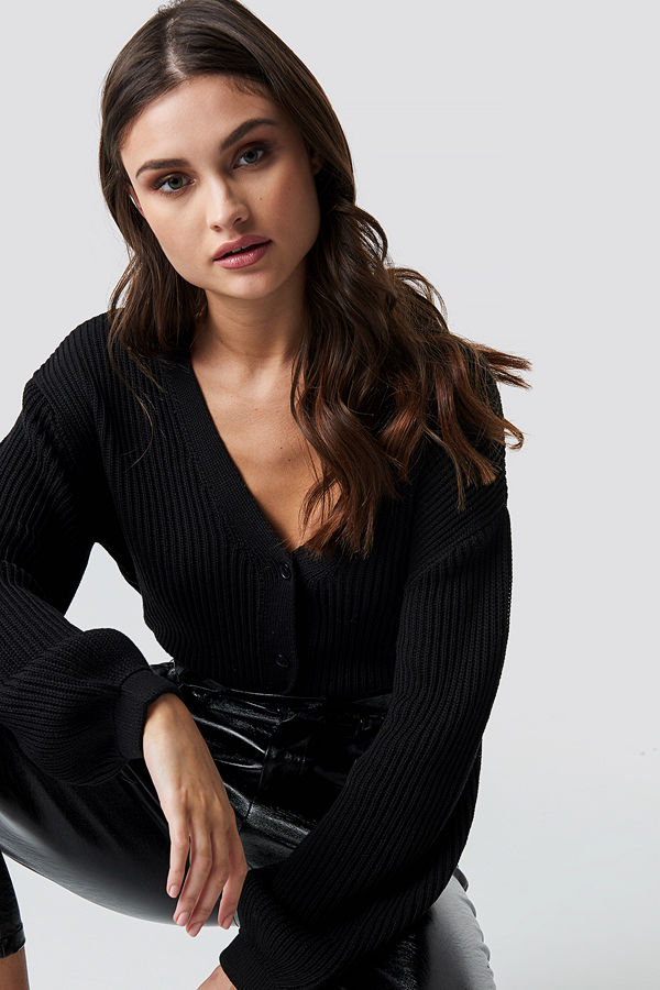 NA-KD Volume Sleeve Cardigan svart