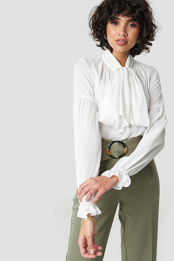 NA-KD Classic Bow Tie Blouse vit