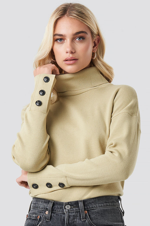 NA-KD Button Sleeve Highneck Sweater beige