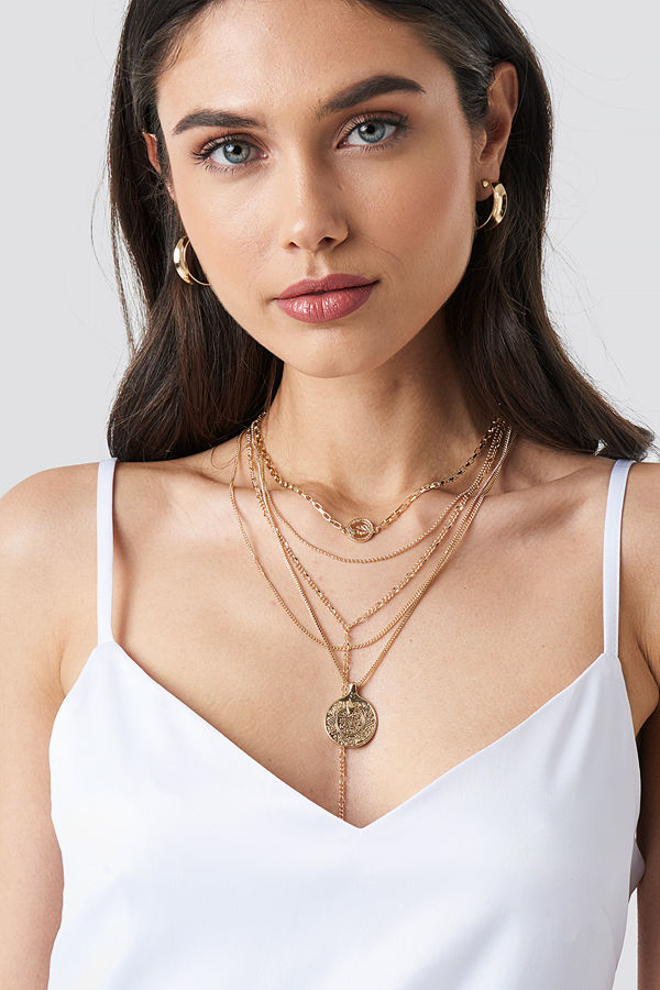 NA-KD Accessories smycke Halsband I Lager Med Droppkedja Och Myntberlocker guld