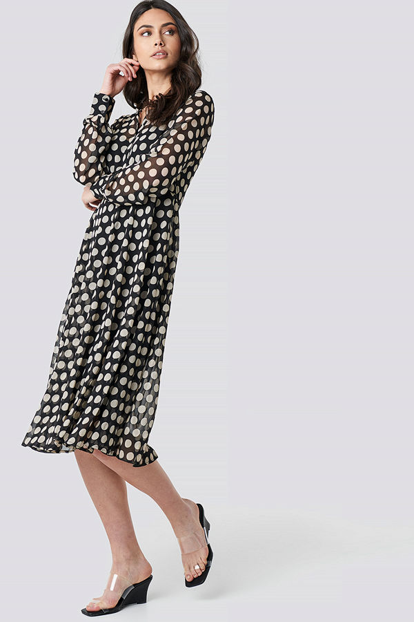 NA-KD Boho Dotted Chiffon Shirt Dress svart