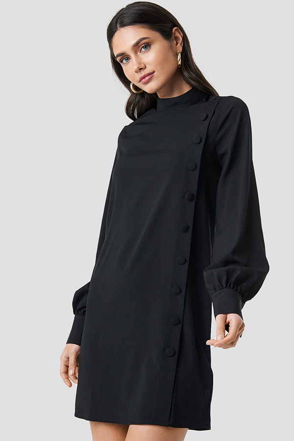 NA-KD Button Up Mini Dress svart