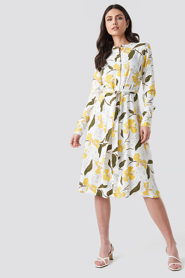 NA-KD Boho Tie Waist Midi Dress multicolor