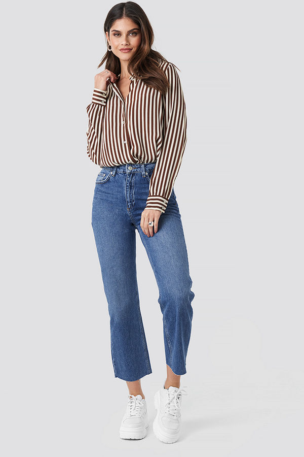 NA-KD Raw Hem Straight Jeans blå