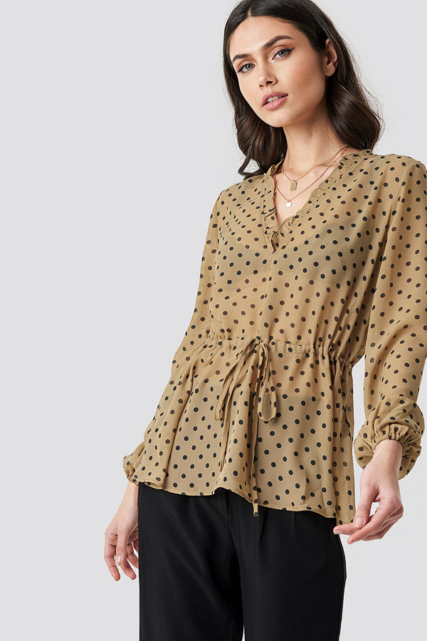 NA-KD Boho Drawstring Waist Chiffon Blouse beige
