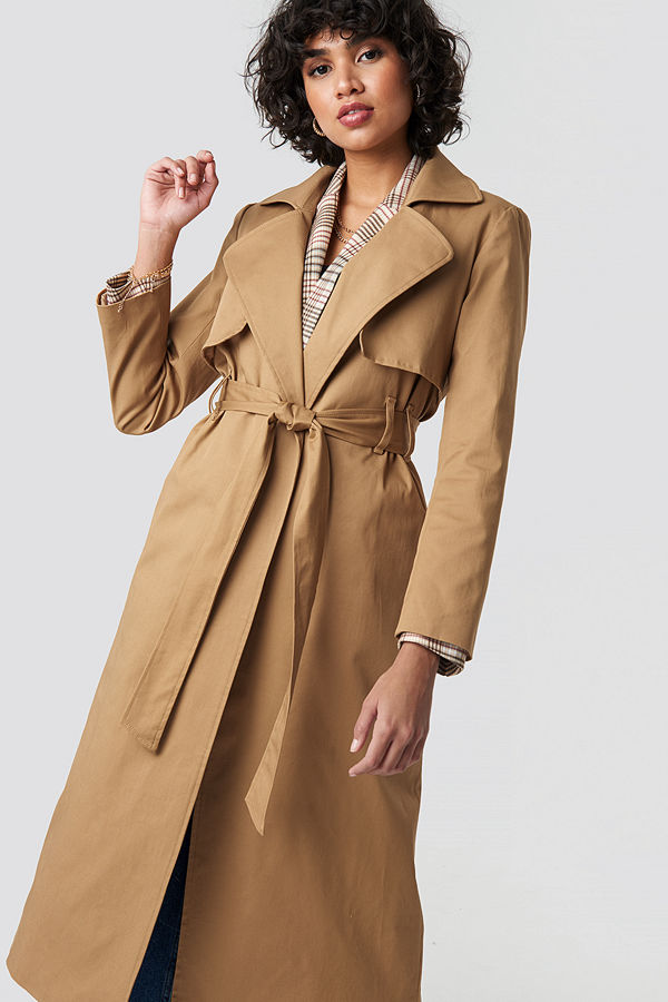 NA-KD Classic Maxi Trench Coat beige