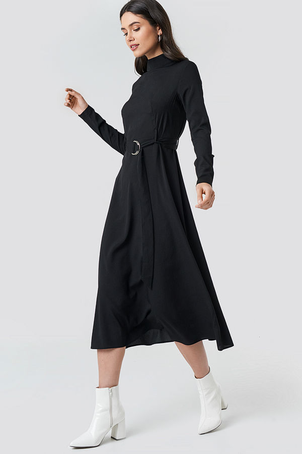 NA-KD High Neck Belted Maxi Dress svart