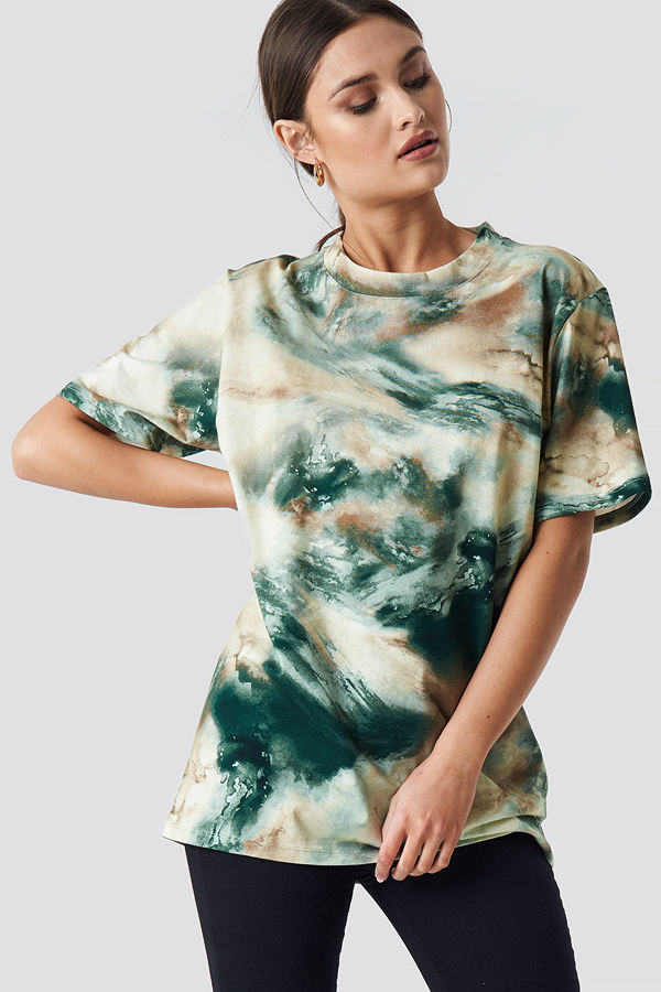 NA-KD Trend Aquarelle Printed Unisex Tee grön