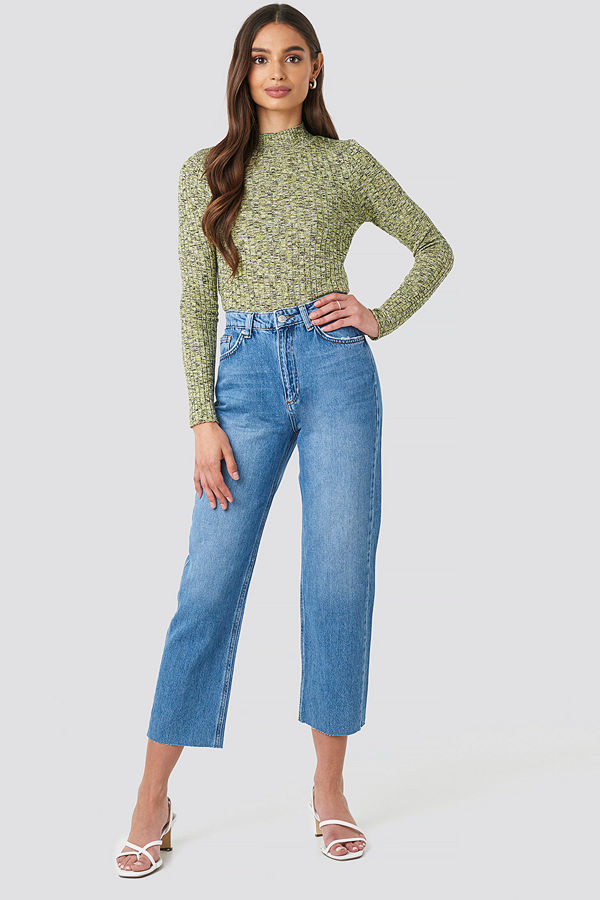 NA-KD Raw Hem Straight Jeans blå