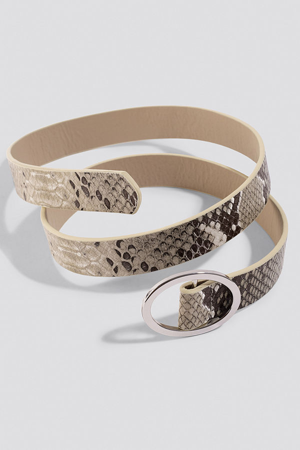 NA-KD Accessories Slim Snake Belt brun grå