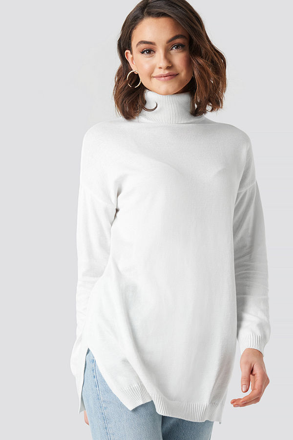 NA-KD Turtle Neck Long Sweater vit