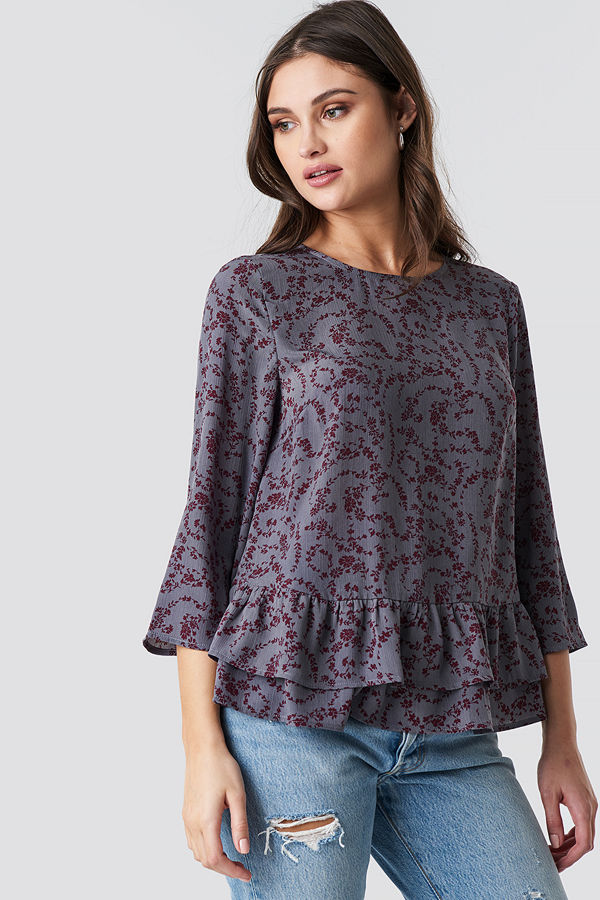 NA-KD Boho Frill Flower Printed Blouse multicolor