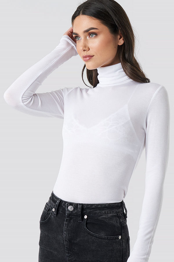 NA-KD Trend Polo Neck Long Sleeve Top vit
