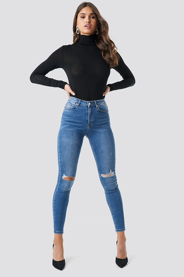 NA-KD Skinny High Waist Destroyed Jeans blå